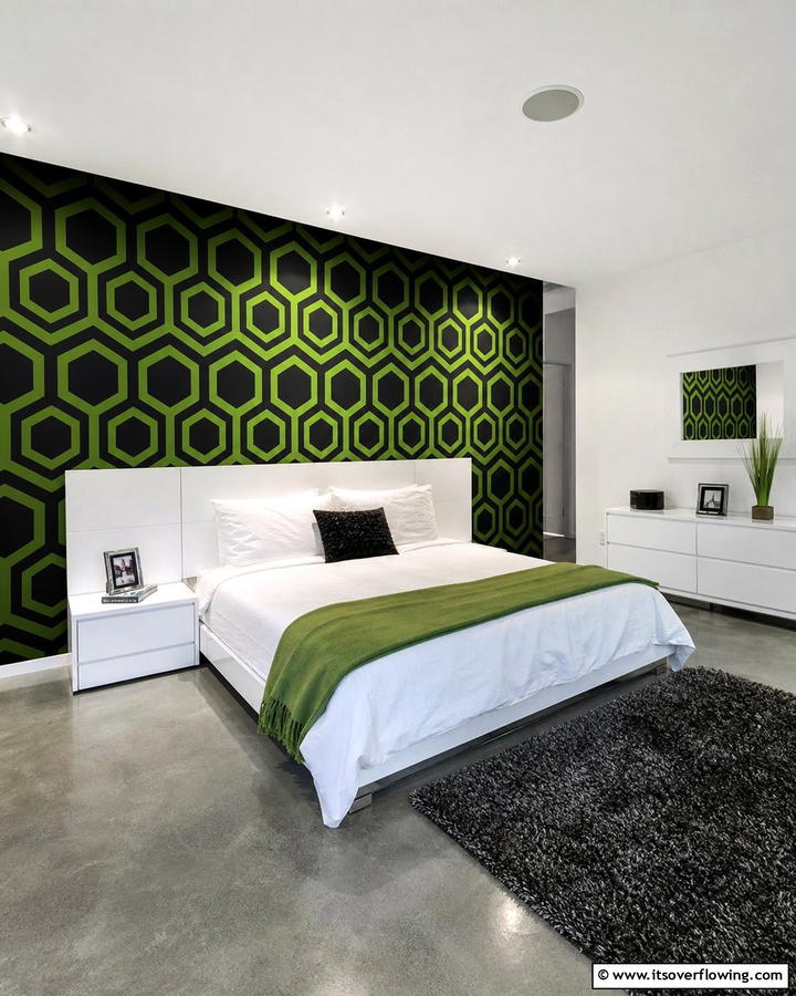 Black and Green Geometric Wallpaper - 20 Black and Green Bedroom Design Ideas for a Bold Look