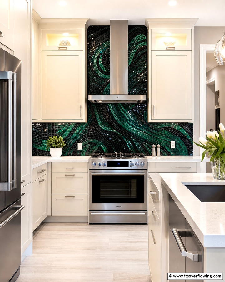 Black and Green Mosaic Tile Backsplash - 25 Black and Green Kitchen Ideas for Bold Design