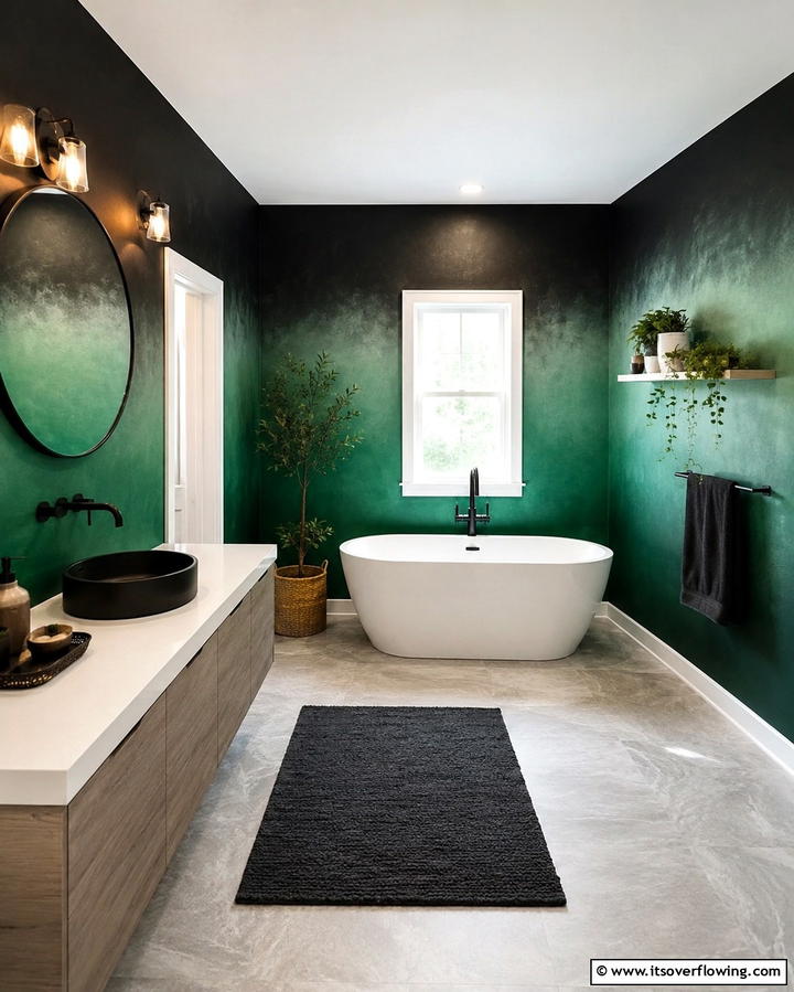 Black and Green Ombre Walls - 25 Black and Green Bathroom Ideas for Bold Style