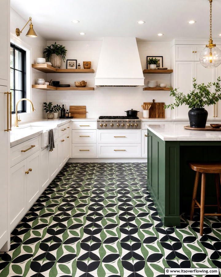 Black and Green Patterned Floor Tiles - 25 Black and Green Kitchen Ideas for Bold Design