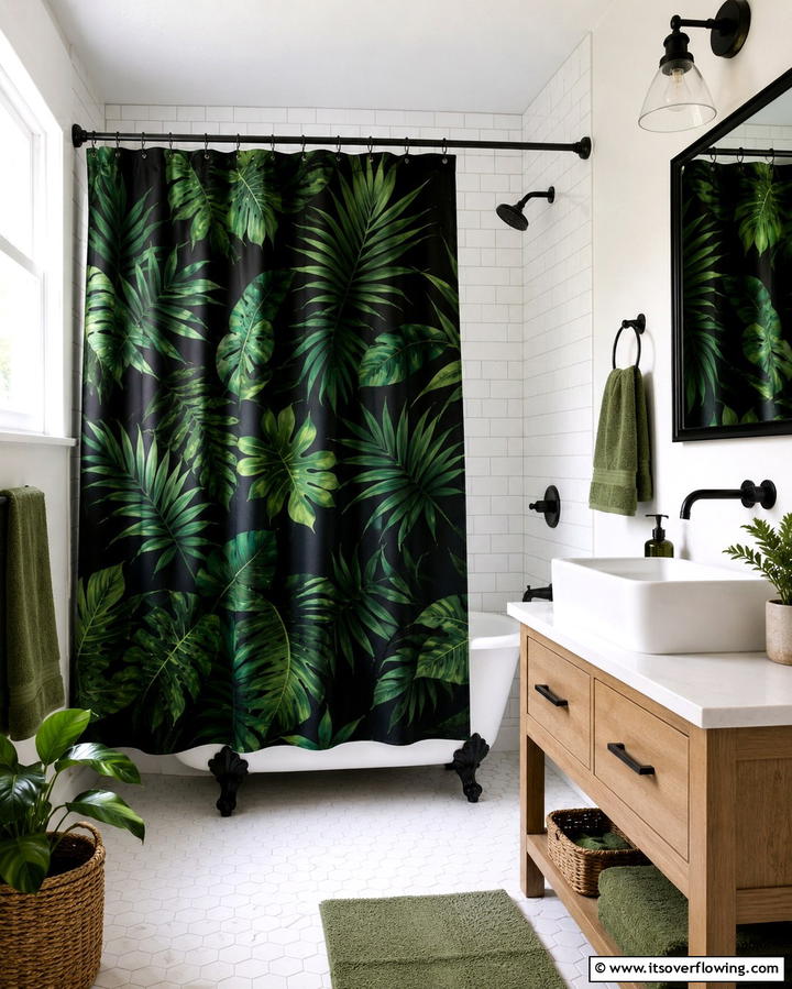 Black and Green Shower Curtain - 25 Black and Green Bathroom Ideas for Bold Style