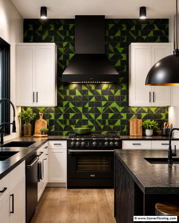 Black and Green Tile Backsplash - 25 Black and Green Kitchen Ideas for Bold Design