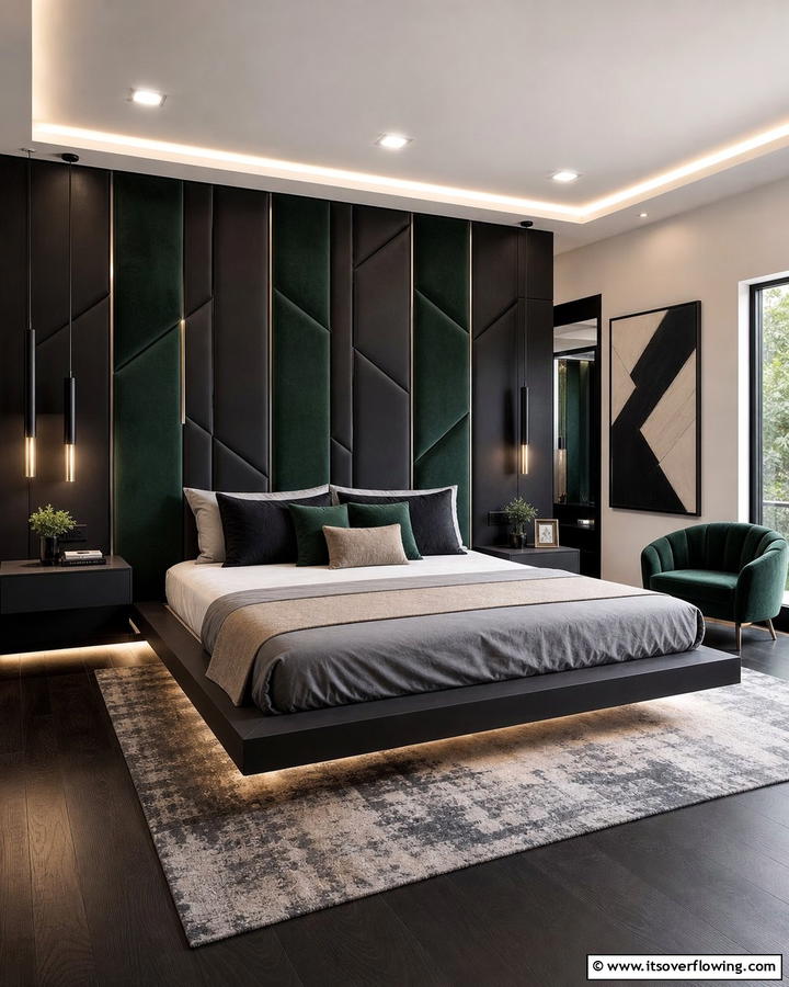 Black and Green Wall Panels for Texture - 20 Black and Green Bedroom Design Ideas for a Bold Look