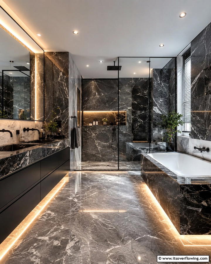 Black and Grey Marble - 25 Black and Grey Bathroom Ideas for a Sleek Design