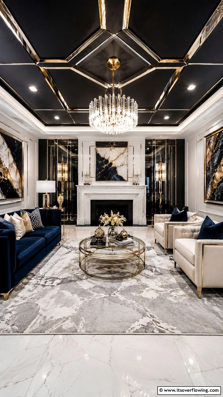 Black and Metallic Fusion - 30 Black Ceiling Ideas to Add Depth and Drama Above