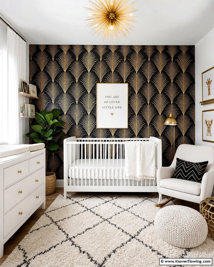 Black and Metallic Wallpaper - 25 Black Nursery Ideas for Modern Baby Rooms