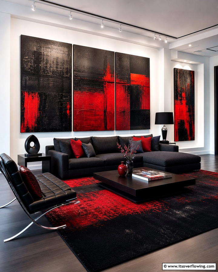 Black and Red Abstract Artwork - 25 Black and Red Living Room Ideas for a Dramatic Look