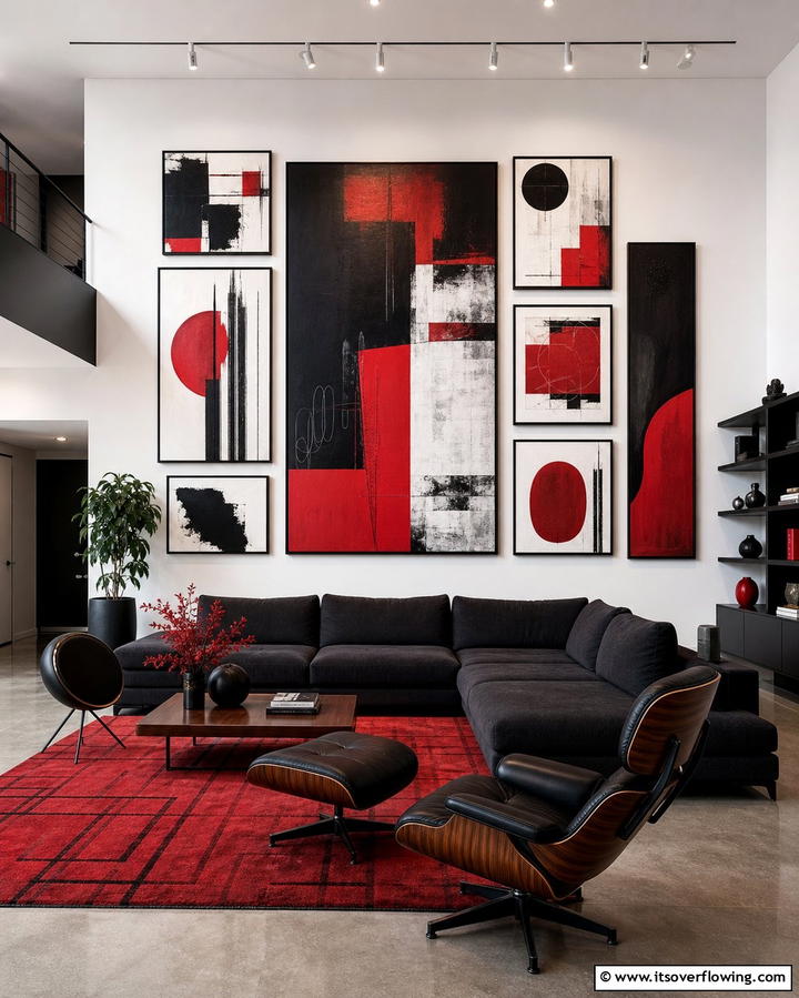 Black and Red Artwork - 25 Black and Red Living Room Ideas for a Dramatic Look