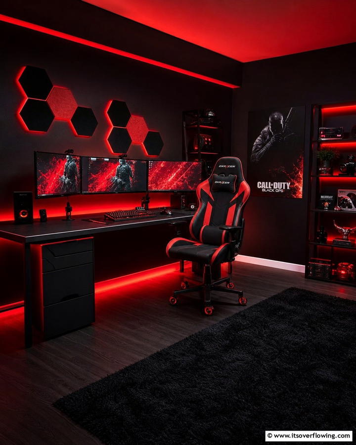 Black and Red Color Scheme - 25 Sleek Black Gaming Room Ideas for Gamers