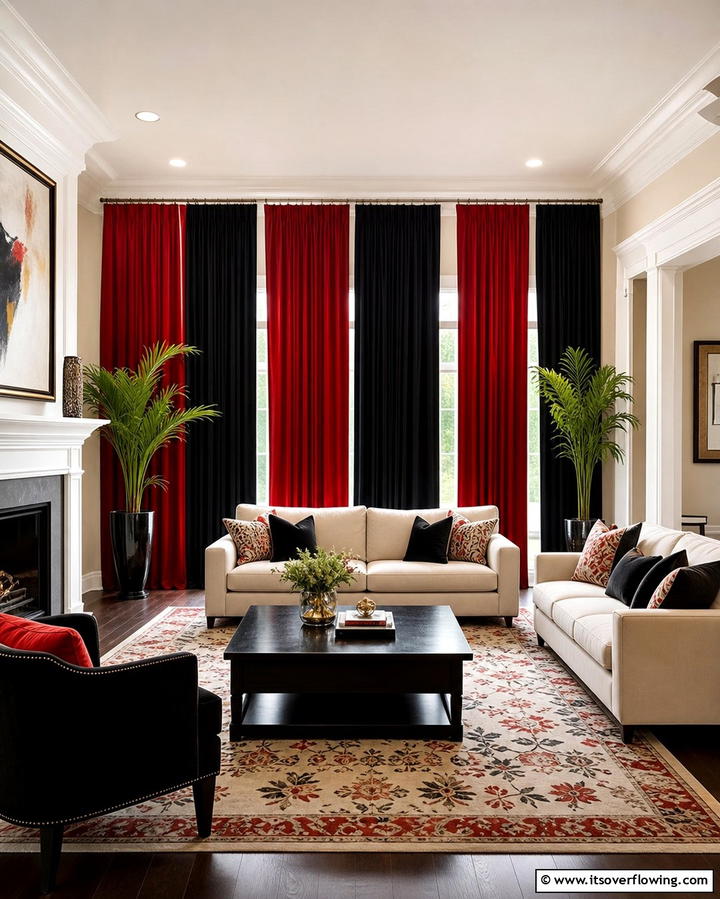 Black and Red Curtains - 25 Black and Red Living Room Ideas for a Dramatic Look