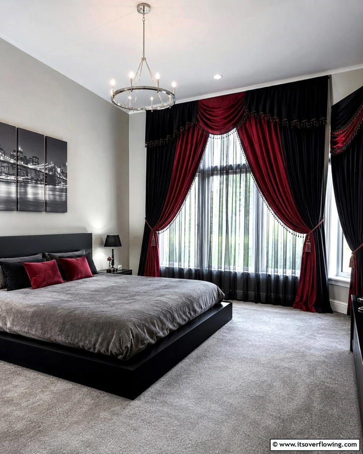 Black and Red Drapes - 25 Red and Black Bedroom Ideas for a Dramatic Look