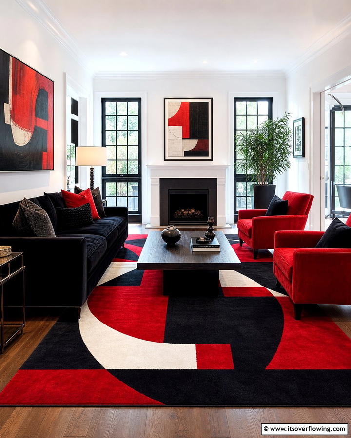Black and Red RugsExact - 25 Black and Red Living Room Ideas for a Dramatic Look