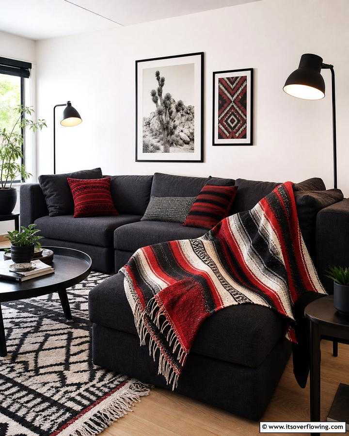 Black and Red Throw Blankets - 25 Black and Red Living Room Ideas for a Dramatic Look