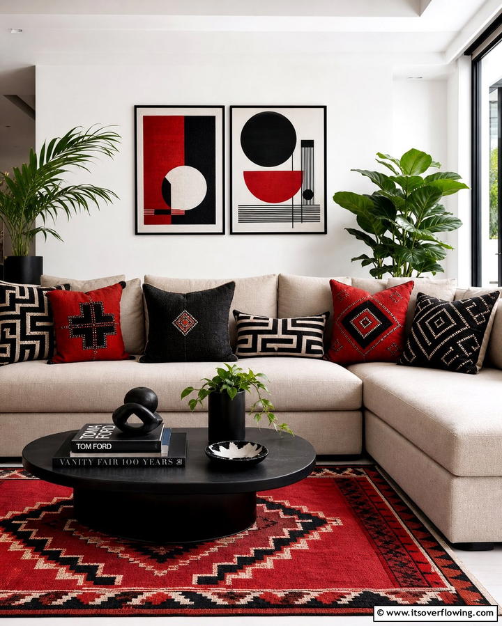 Black and Red Throw Pillows - 25 Black and Red Living Room Ideas for a Dramatic Look
