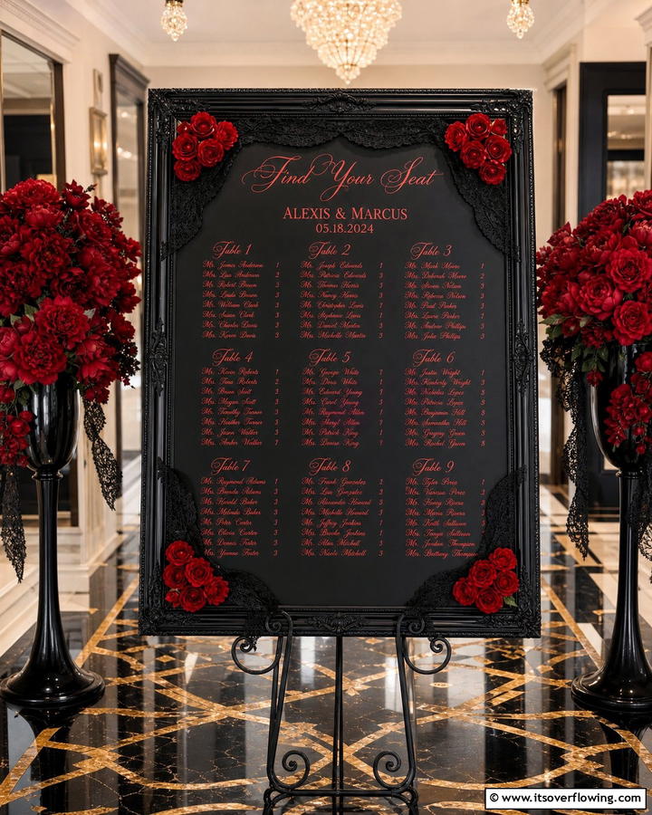 Black and Red Wedding Seating Chart - 17 Red and Black Wedding Ideas for Dramatic Nuptials