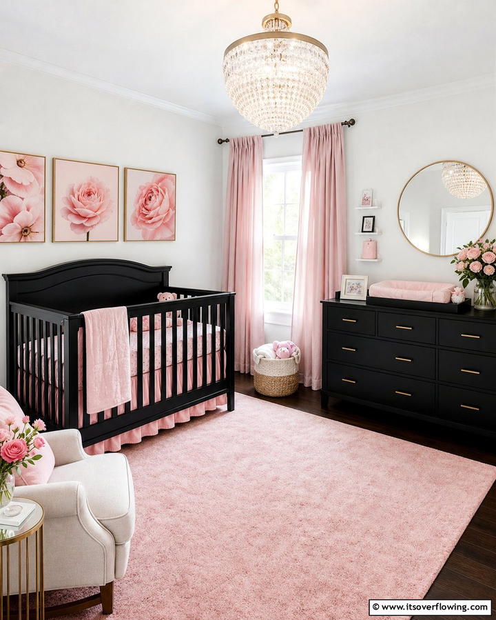 Black and Soft Pink Combination - 25 Black Nursery Ideas for Modern Baby Rooms