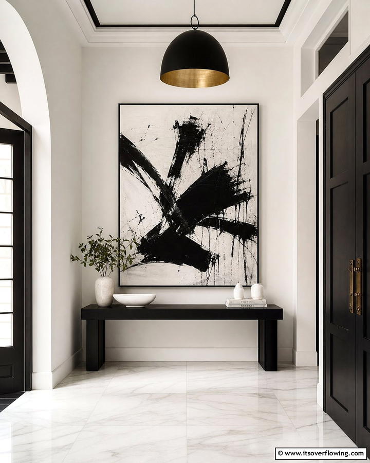 Black and White Abstract Artwork - 20 Black and White Entryway Design Ideas for a Chic Look