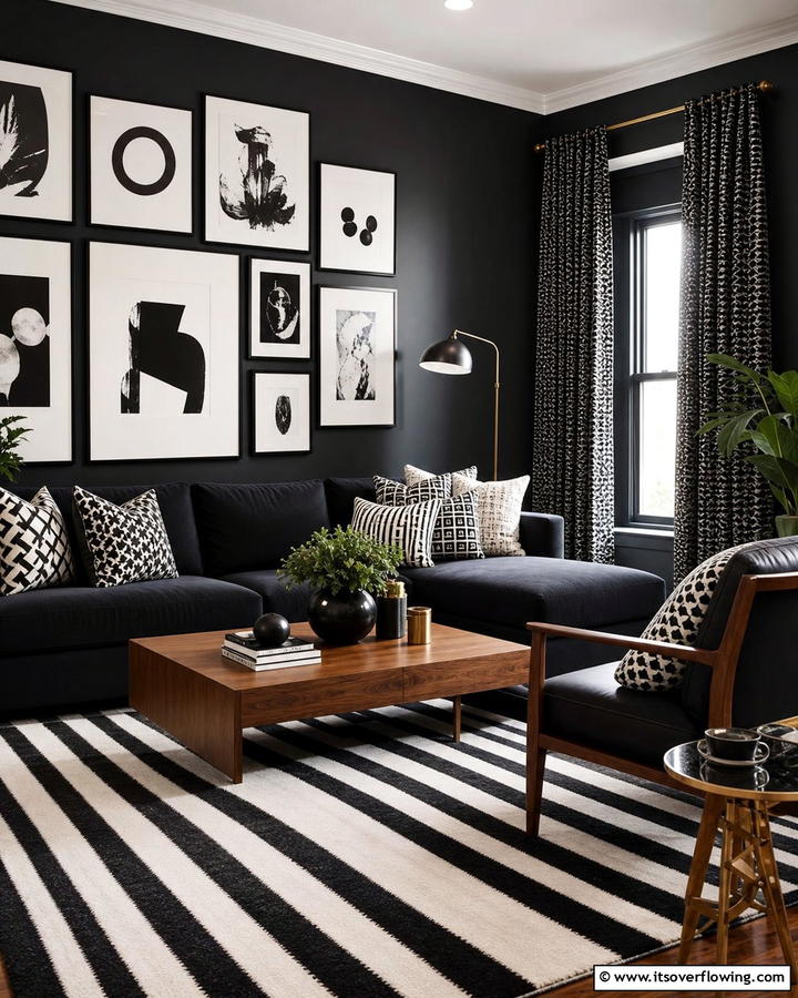 Black and White Accents - 20 Moody Living Room Ideas for a Dramatic Atmosphere