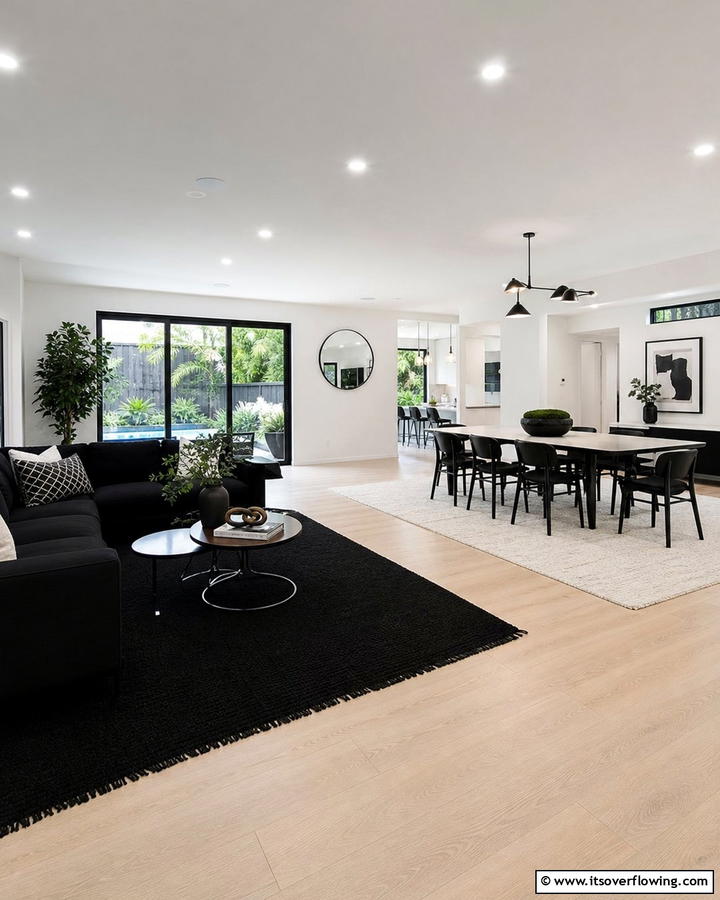 Black and White Area Zoning - 25 Black and White Living Room Ideas for a Classic Look