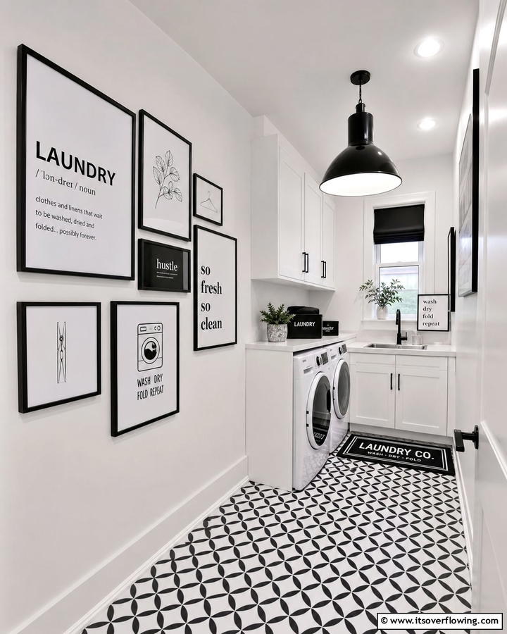 Black and White Art Pieces - 20 Black and White Laundry Room Ideas for Style