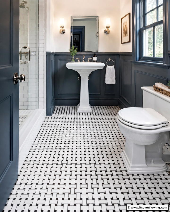 Black and White Basketweave Tiles - 30 Striking Black & White Bathroom Tile Designs for Timeless Style