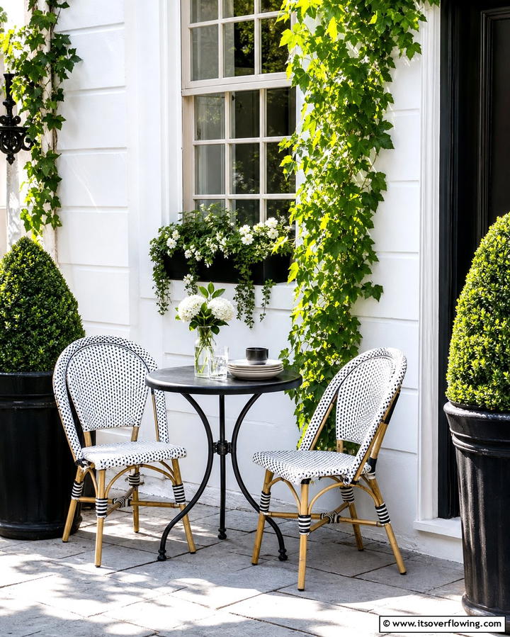 Black and White Bistro Set - 25 Black and White Patio Ideas for a Timeless Look