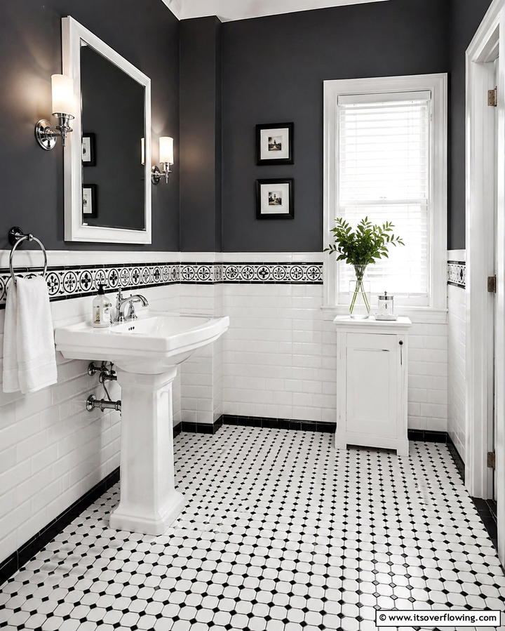 Black and White Border Tiles - 30 Striking Black & White Bathroom Tile Designs for Timeless Style