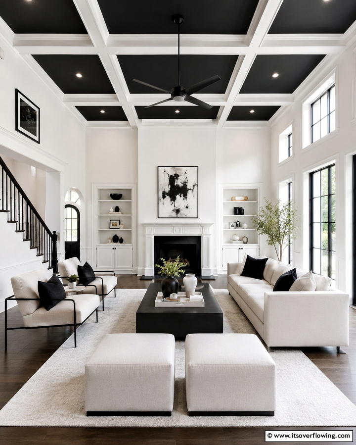 Black and White Ceiling Features - 25 Black and White Living Room Ideas for a Classic Look