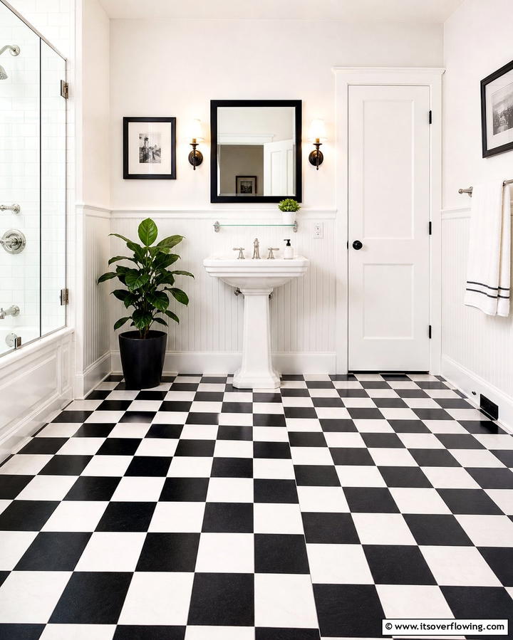 Black and White Checkerboard Flooring - 25 Stylish Black Tile Bathroom Ideas