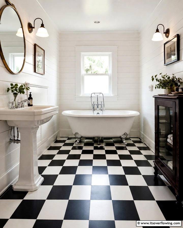 Black and White Checkerboard Floors for Retro Charm - 25 Black Floor Bathroom Ideas for a Bold Look
