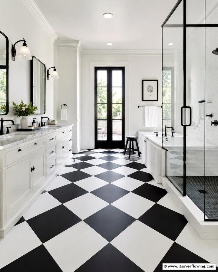 Black and White Checkerboard Floors - 30 Striking Black & White Bathroom Tile Designs for Timeless Style