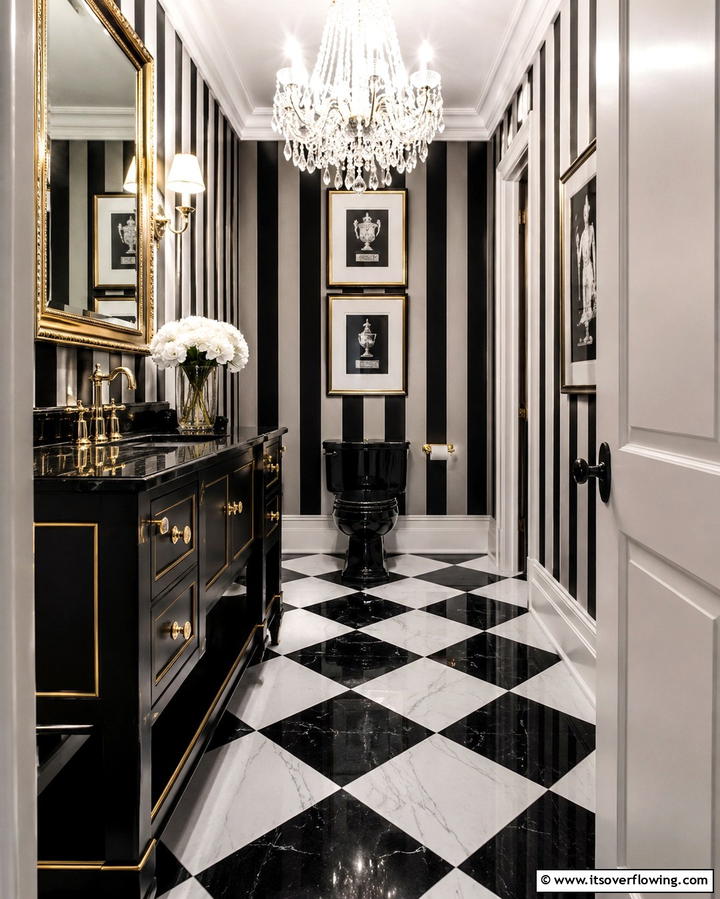 Black and White Checkerboard Tiles - 30 Powder Room Floor Tile Ideas for Elegant Small Spaces