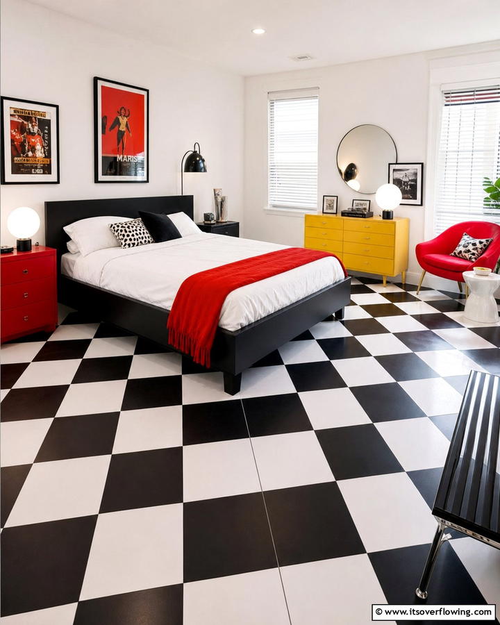 Black and White Checkered Floors - 30 1980s Bedroom Decor Ideas for a Retro-Inspired Space