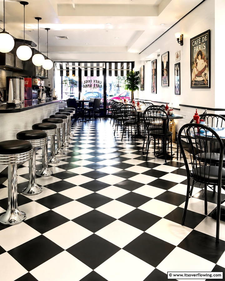 Black and White Checkered Floors for a Retro Parisian Look - 25 Parisian Dining Room Ideas for Elegant Spaces