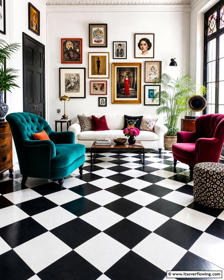Black and White Checkered Floors - 25 Black Floor Living Room Ideas for a Modern Aesthetic