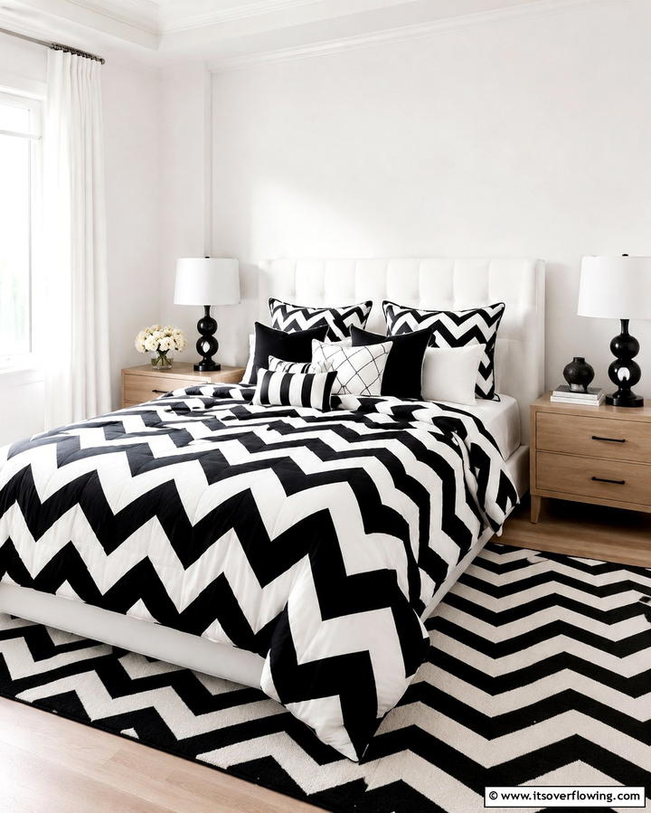 Black and White Chevron Patterns - 25 Black and White Bedroom Ideas for a Timeless Design