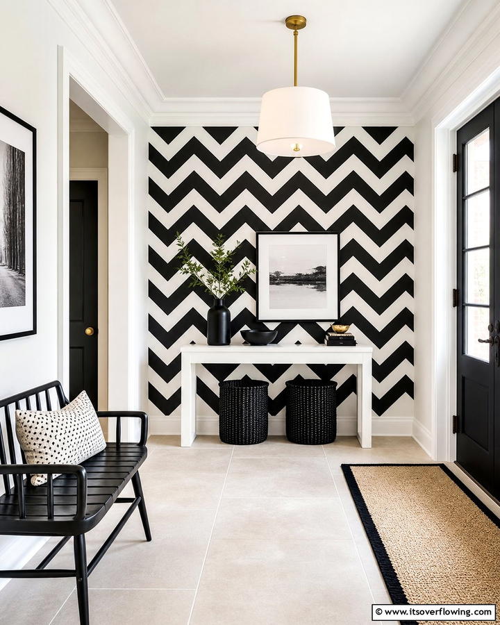 Black and White Chevron Wallpaper - 20 Black and White Entryway Design Ideas for a Chic Look