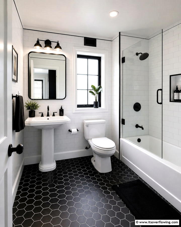 Black and White Contrast - 25 Aesthetic Bathroom Ideas for a Spa-Like Retreat
