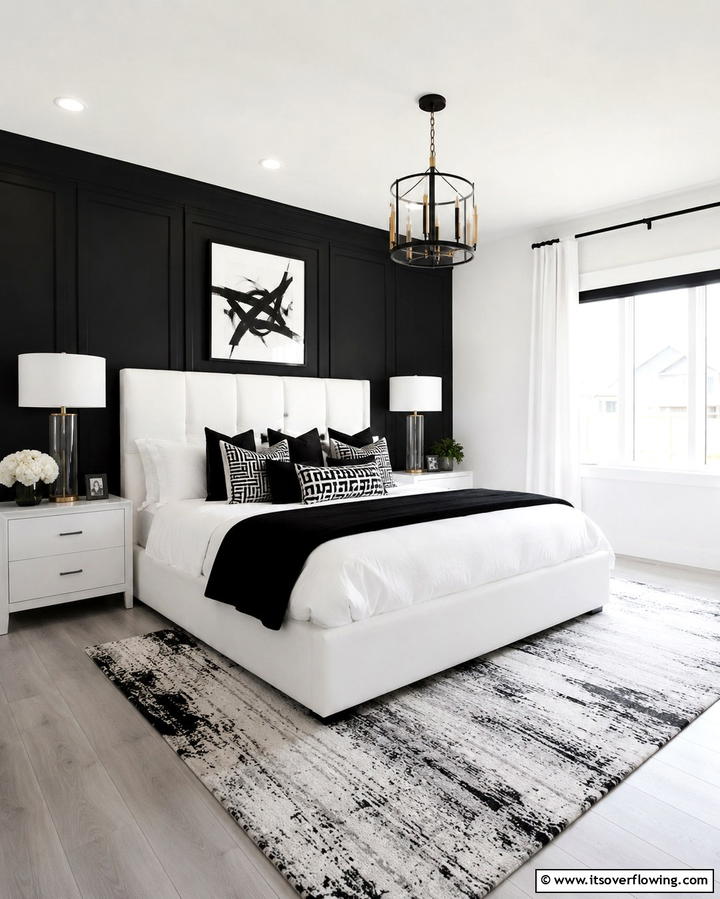 Black and White Contrast - 25 Matte Black Bedroom Ideas for a Sleek and Modern Look