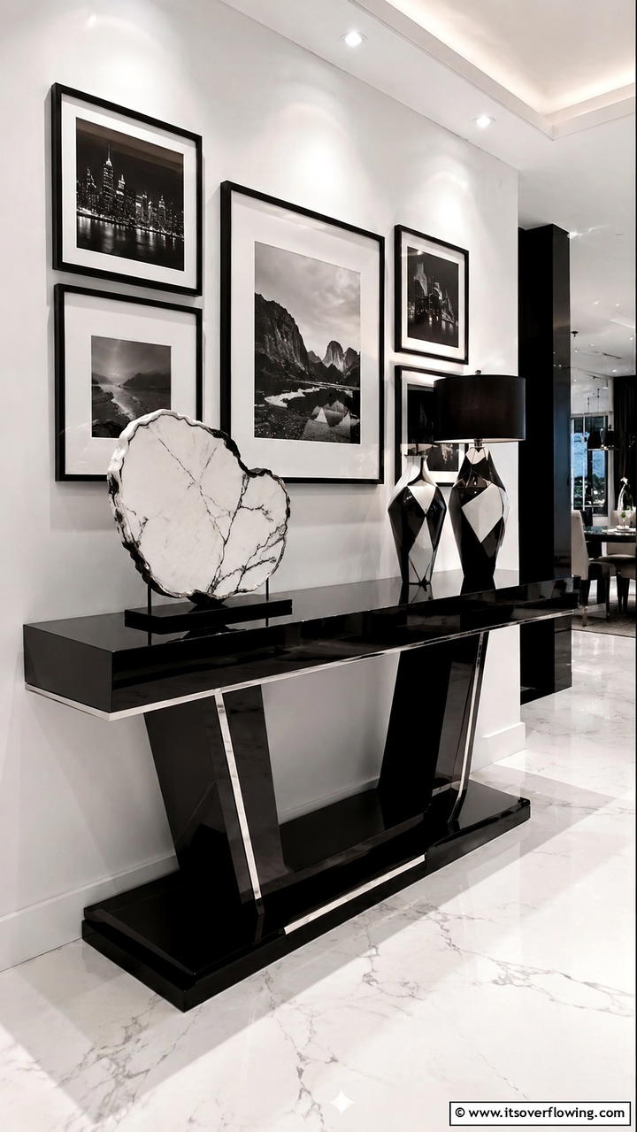 Black and White Contrast - 30 Console Table Decor Ideas- Elevate Entryways and Halls