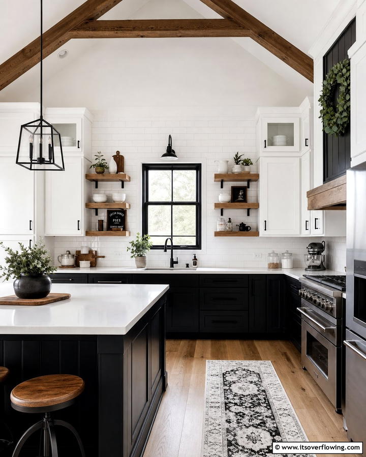 Black and White Contrast - 25 Barndominium Kitchen Ideas for a Rustic and Modern Space