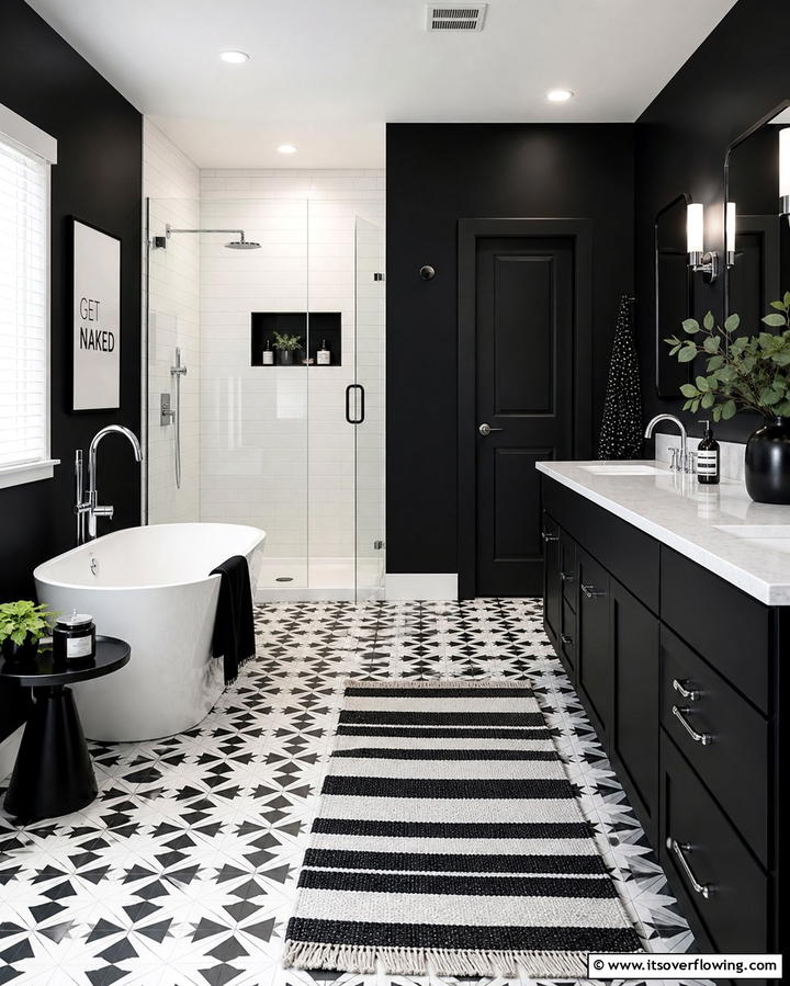 Black and White Contrast - 25 Dark Bathroom Ideas for Moody and Chic Spaces