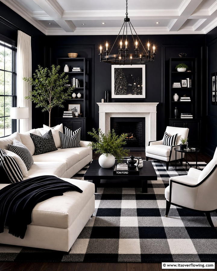 Black and White Contrast - 25 Dark Living Room Ideas for a Moody and Chic Space