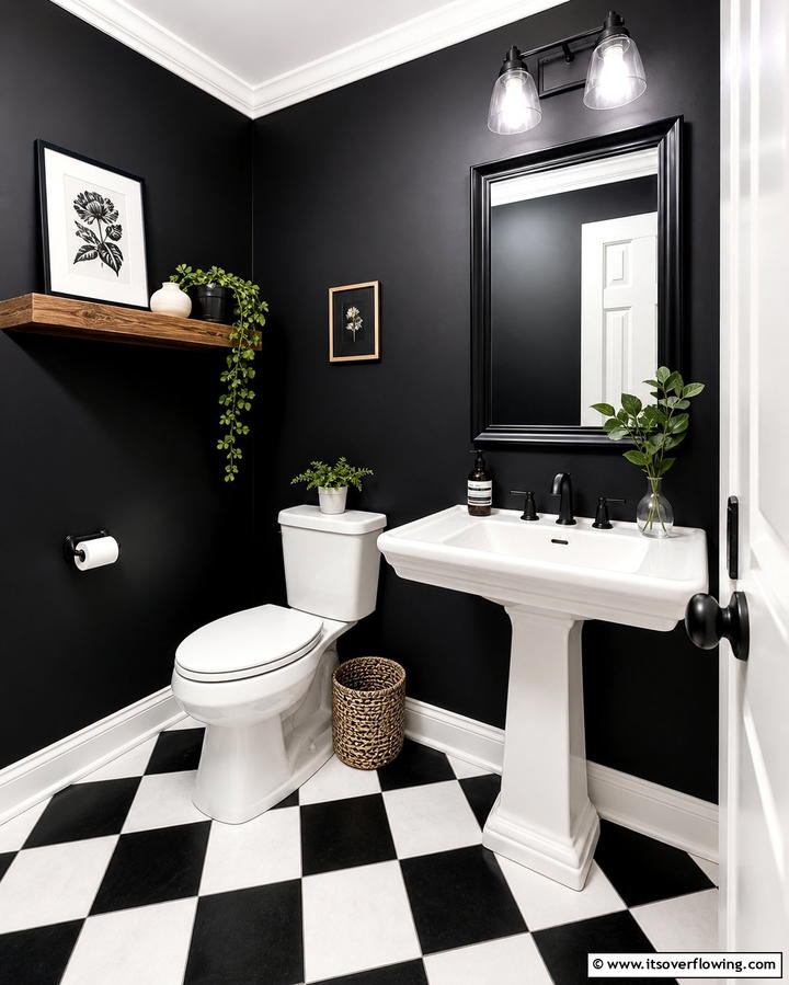 Black and White Contrast - 25 Elegant Black Powder Room Ideas for a Bold Look