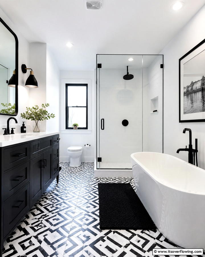 Black and White Contrast Bathroom - 30 Stylish Bathroom Decor Ideas for a Spa-Like Retreat