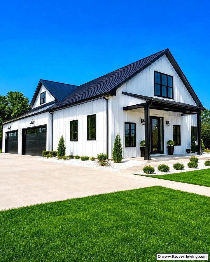 Black and White Contrast Exterior - 30 Pole Barn & Barndominium Exterior Designs for Rustic Charm