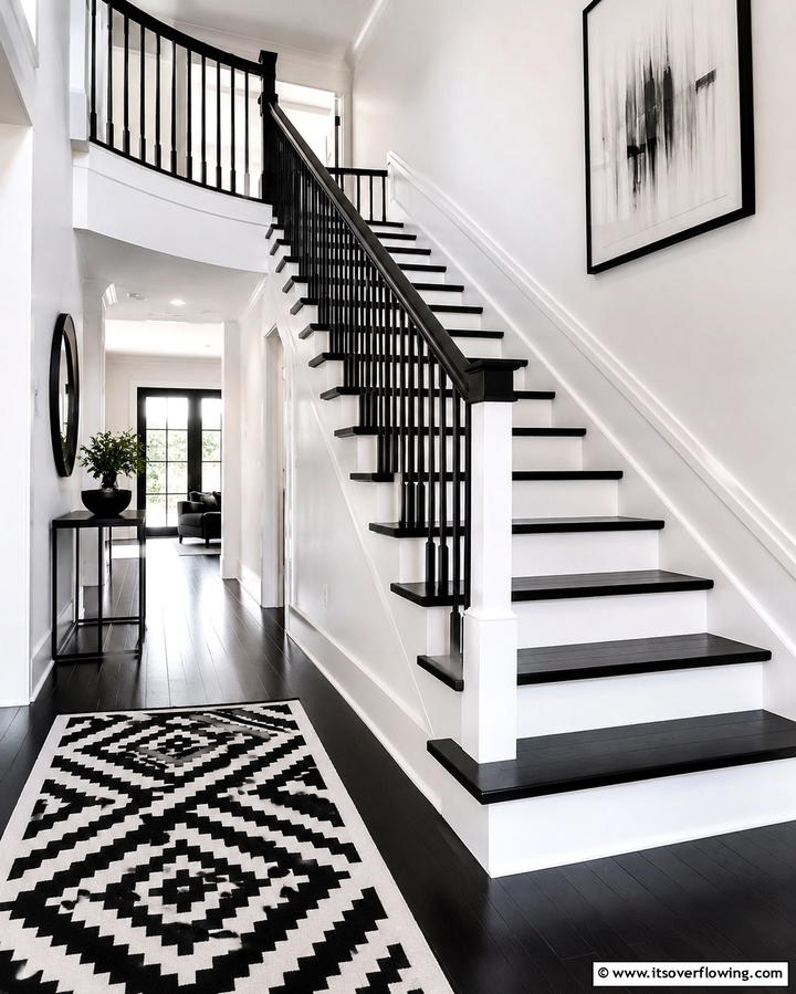 Black and White Contrast Staircase - 25 Black Staircase Ideas for Modern Homes