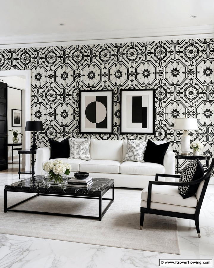 Black and White Contrast - 21 Living Room Wallpaper Ideas to Refresh Your Decor