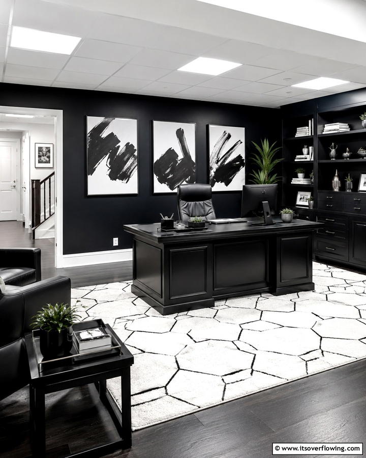 Black and White ContrastOne - 30 Black Basement Design Ideas for a Modern & Cozy Space