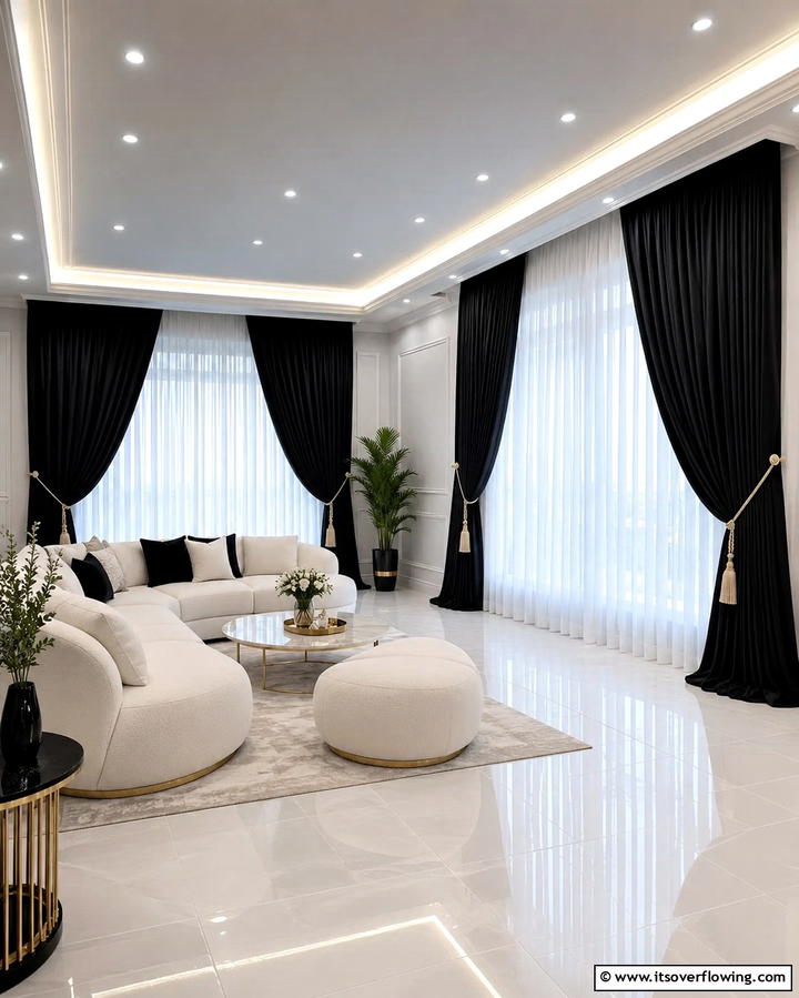 Black and White ContrastOne - 30 Bold Black Living Room Designs for Dramatic Modern Spaces